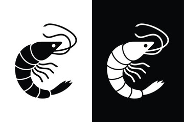 Shrimp Vector Icon. Stylish Black & White Silhouette Design