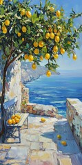 Scenic Coastal View with Lemon Tree and Vibrant Blue Ocean