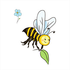 Cartoon bee. Children's drawing style. Design element for creating a composition.
