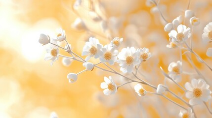Delicate white blossom on gold background