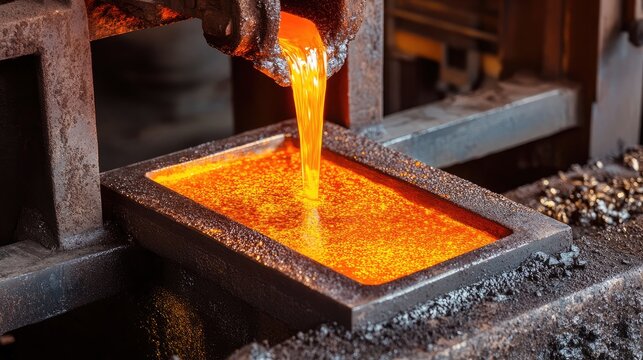A modern gold refining plant with molten metal being poured into molds.