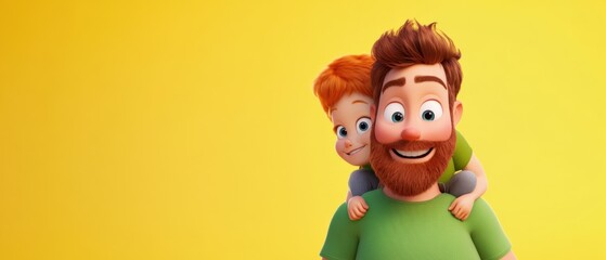 Father gives piggyback ride to son