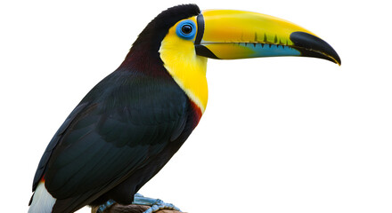 Fototapeta premium Colorful Toucan with Vibrant Yellow Beak and Black Plumage - Photorealistic Wildlife Portrait