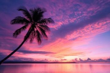 Palm tree silhouette at colorful sunset