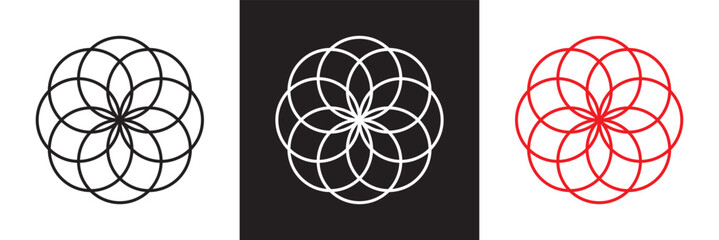 Black, red and white linear Arabic oriental floral  icon elements. Traditional arabesque icons, ornaments and patterns. Vector illustration. isolated on white and black background. EPS 10