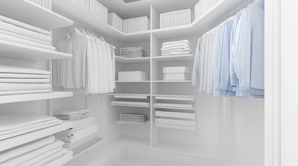 Obraz premium A white corner wardrobe with rotating shelves and optimized storage.