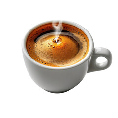 Fototapeta premium A steaming espresso n a white porcelain cup on white transparent
