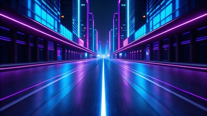 Fototapeta premium Neon city street at night, futuristic cityscape