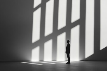 Obraz premium Man silhouetted in sunlight stripes