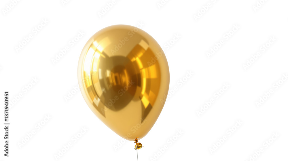 Poster glossy gold balloon closeup isolated on white background, minimal design element concept for party d
