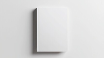 Blank hardcover book floating above a clean white surface, softly illuminated, showcasing the front cover and spine in a minimalistic design for presentation purposes.