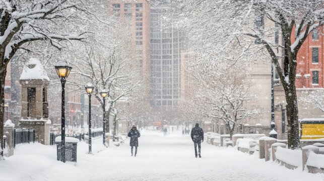 Person walking during Boston blizzard