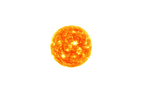 Glowing sun isolated, fiery orange texture, white background, closeup concept of energy or astronomy, clean cutout element. Ai generative