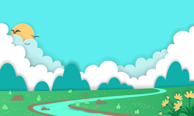 Paper-cut art style natural scenery paintings