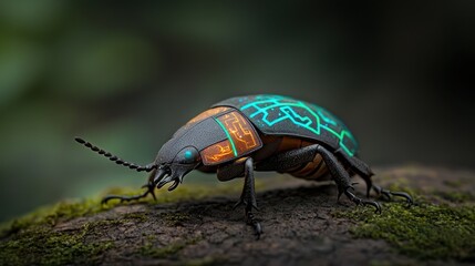 Naklejka premium Colorful beetle on moss-covered log