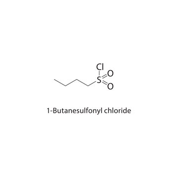 1-Butanesulfonyl chloride skeletal structure. Sulfonyl Chloride compound schematic illustration. Simple diagram, chemical formula.