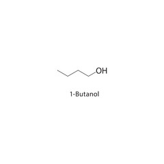 1-Butanol skeletal structure. Primary Alcohol compound schematic illustration. Simple diagram, chemical formula.