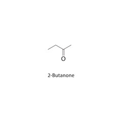 2-Butanone skeletal structure. Ketone compound schematic illustration. Simple diagram, chemical formula.