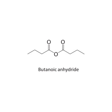 Butanoic anhydride skeletal structure. Acid Anhydride compound schematic illustration. Simple diagram, chemical formula.