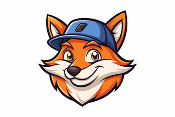 funny fox head with cap logo vector