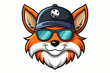 funny fox head with sunglasses and cap logo vector