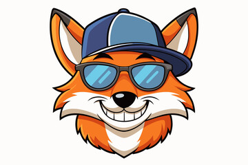 funny fox head with sunglasses and cap logo vector