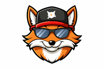 funny fox head with sunglasses and cap logo vector