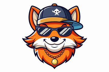 funny fox head with sunglasses and cap logo vector
