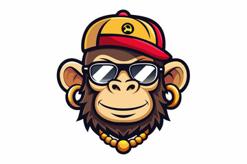 funny monkey head with sunglasses and cap
