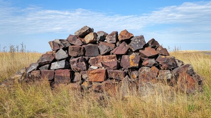 A stack of sharp, angular rocks used for road construction.