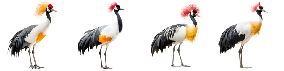 Obraz premium A group of elegant exotic cranes with vibrant colorful feather plumage standing in a natural outdoor setting