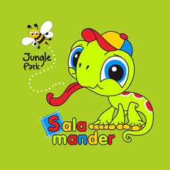 Fototapeta premium Cute cartoon animal salamander, Flat Vector Illustration