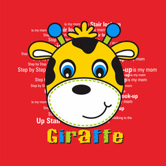 Cartoon Giraffe Head with smile, Flat Vector Illustration