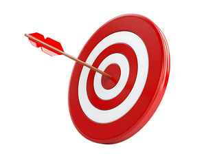 An arrow strikes the center of a red and white target symbolizing accuracy and achievement on png 