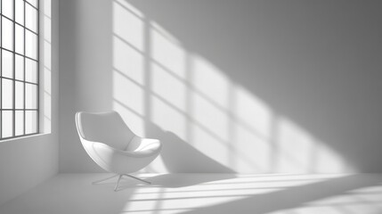 Bright white room showcases modern chair and window shadows
