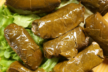 Delicious Grape Leaf Rolls on Fresh Lettuce for Mediterranean Cuisine