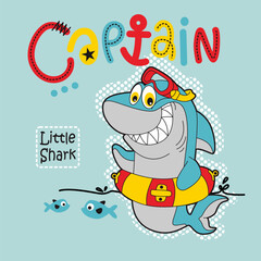 cute shark playing on the beach, Nature Animal Cartoon, isolated Flat Vector Illustration