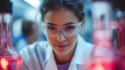 Fototapeta premium Chemicals Laboratory Environmental. Scientist analyzing samples in a laboratory setting.
