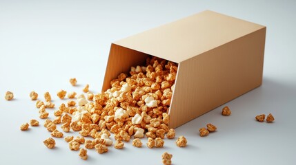 Spilled Popcorn From an Open Box on a White Background