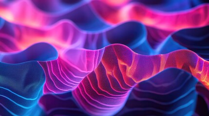 Fototapeta premium Colorful Abstract Wave Patterns with Bright Neon Lighting and Textured Surface in 3D Space