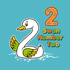 Goose with number two, Illustration of an isolated Flat Vector