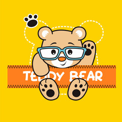Cute cartoon bear smile, Flat Vector Illustration