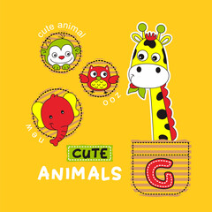 Cartoon animals zoo, Flat Vector Illustration
