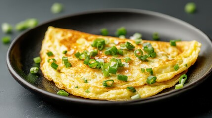 Omelette on plate with scallions