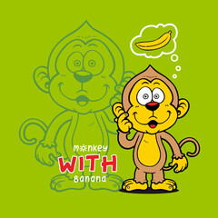 cute monkey with banana, Animal Nature, isolated Flat Vector Illustration