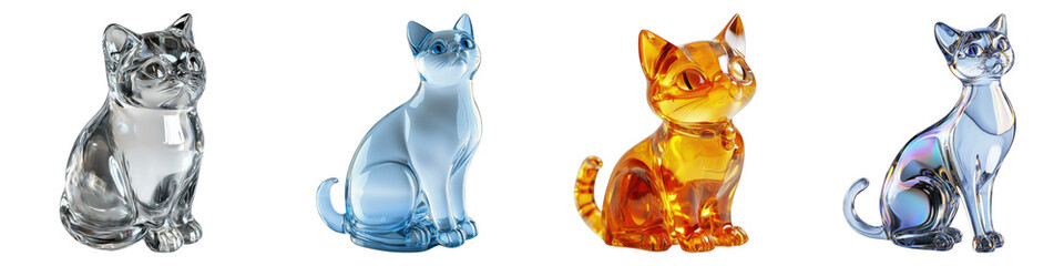 Glass figurine of a cat isolated on transparent background. PNG , se of