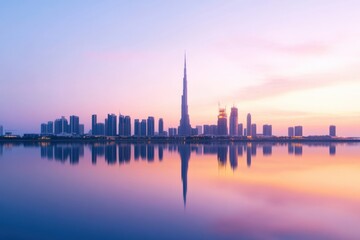 City skyline at dusk reflection