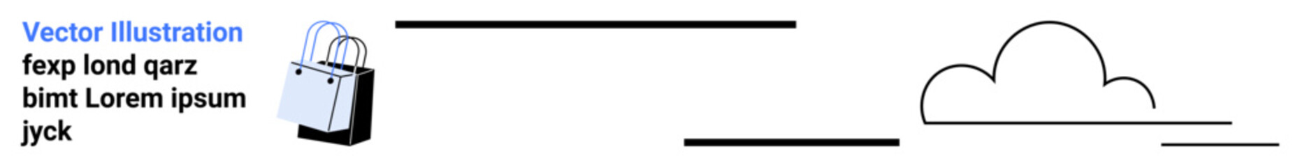 Shopping bag accompanied by cloud and horizontal line graphics. Ideal for e-commerce, retail, sales, online shopping, marketing, cloud system, and logistics. Flat landing page banner