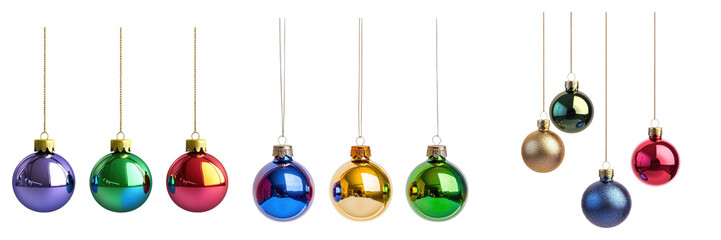 Hanging colorful baubles isolated on transparent background. PNG , se of