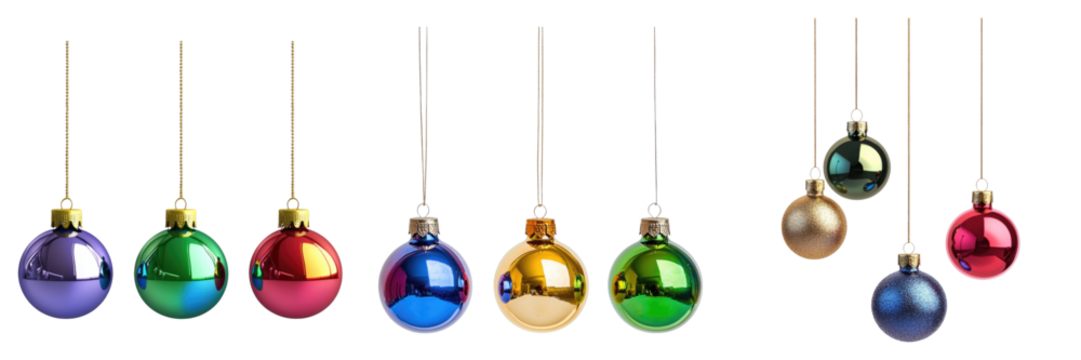 Hanging colorful baubles isolated on transparent background. PNG , se of